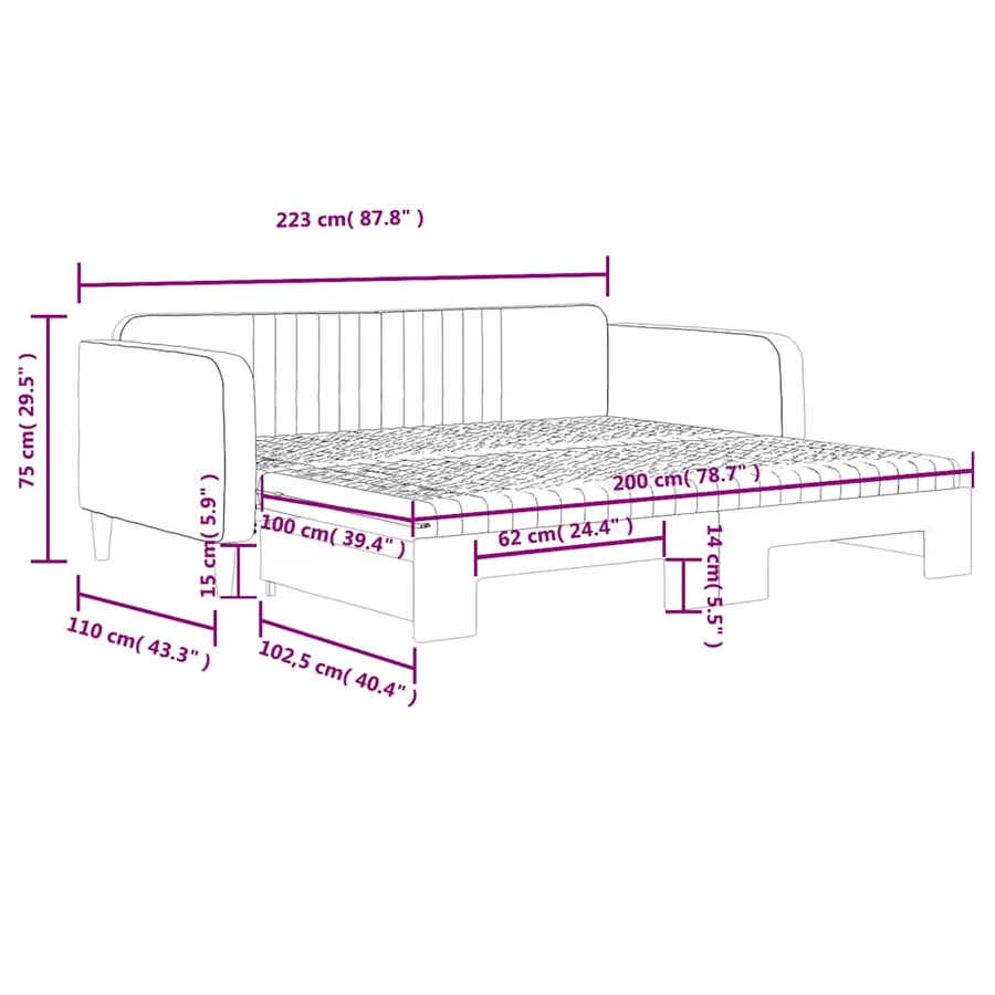 Lit de jour et gigogne et matelas vert foncé 100x200 cm velours - 12