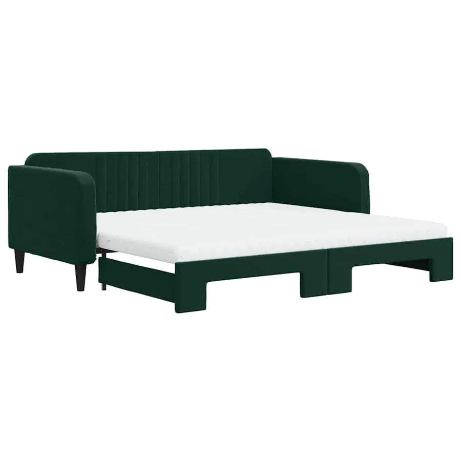 Lit de jour et gigogne et matelas vert foncé 100x200 cm velours - 2