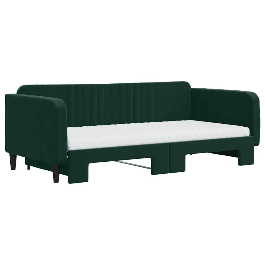 Lit de jour et gigogne et matelas vert foncé 100x200 cm velours - 3
