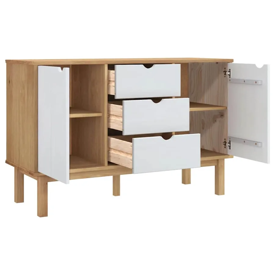 Buffet OTTA Marron et blanc 113,5x43x73 cm Bois massif pin - 4