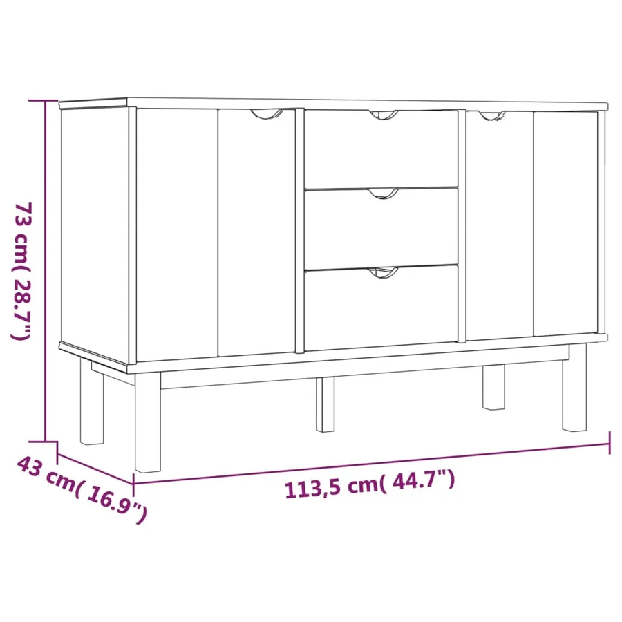 Buffet OTTA Marron et blanc 113,5x43x73 cm Bois massif pin - 6