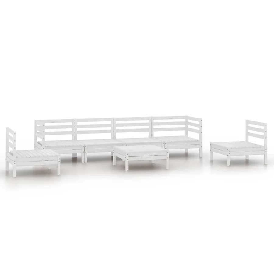 Salon de jardin 7 pcs Blanc Bois de pin massif - 2