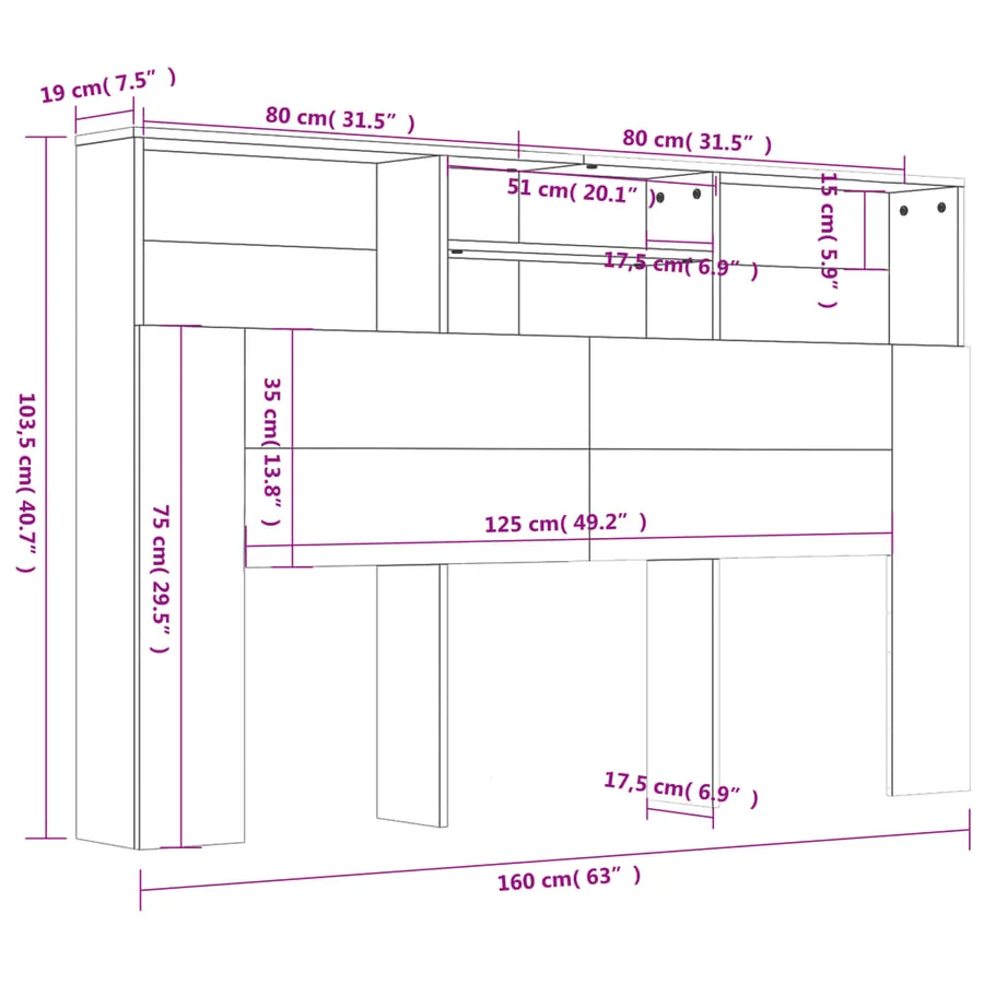Armoire de tête de lit Sonoma gris 160x19x103,5 cm - 7