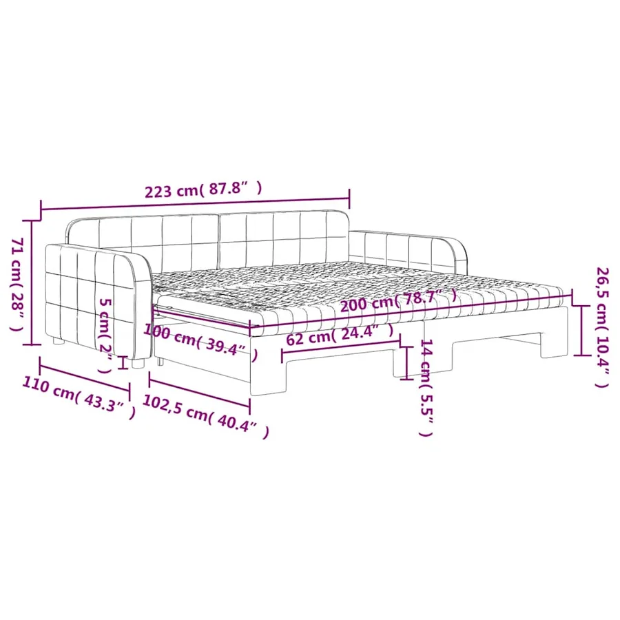Lit de jour et gigogne et matelas vert foncé 100x200 cm velours - 12