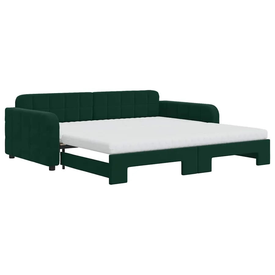 Lit de jour et gigogne et matelas vert foncé 100x200 cm velours - 2