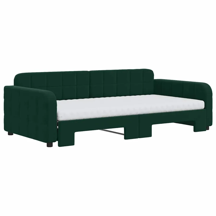 Lit de jour et gigogne et matelas vert foncé 100x200 cm velours - 3