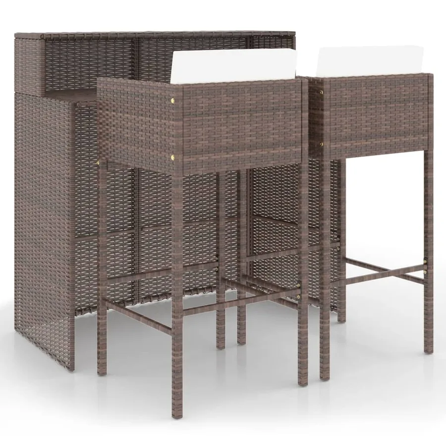 Meubles de bar de jardin 3pcs et coussins Résine tressée Marron - 2