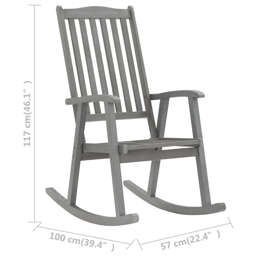 Chaise à bascule avec coussins Gris Bois d'acacia massif - 9