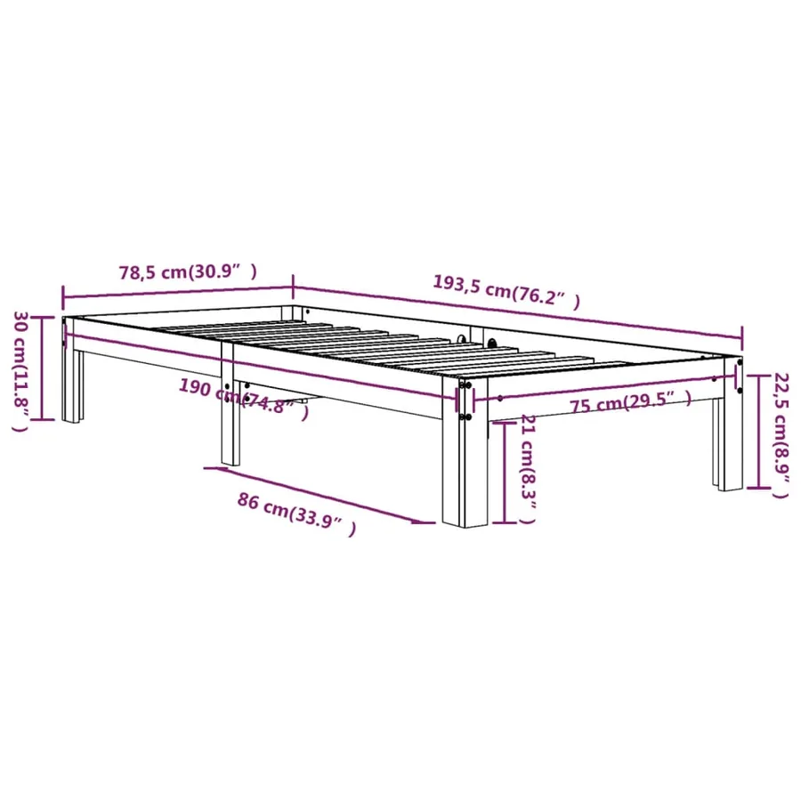 Cadre de lit sans matelas 75x190 cm - 8