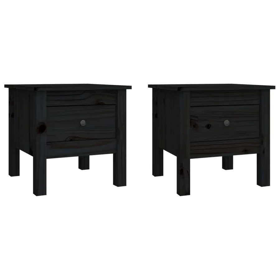 Tables d'appoint 2 pcs Noir 40x40x39 cm Bois massif de pin - 2