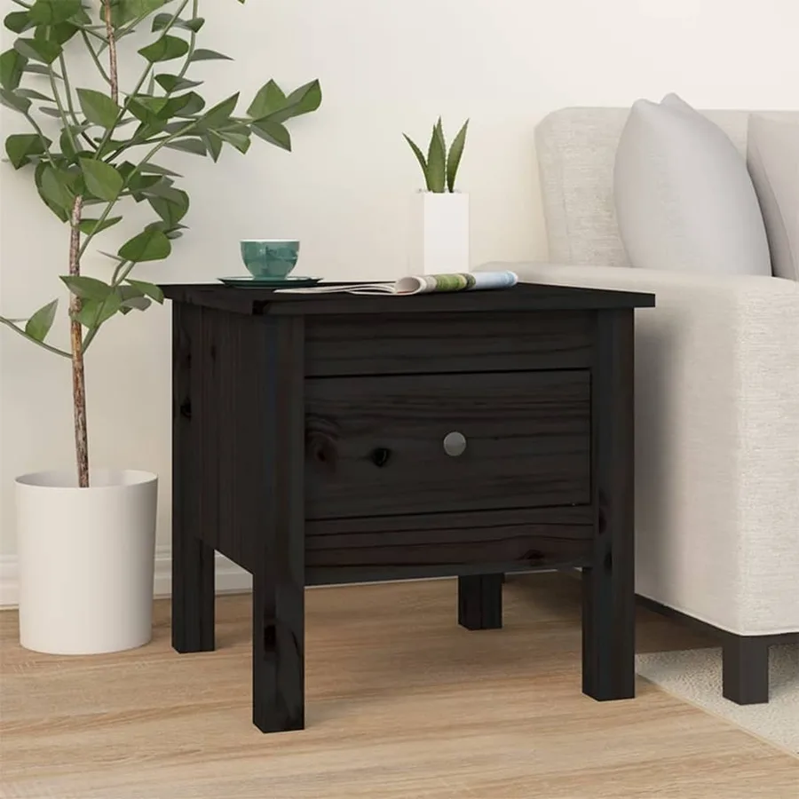 Tables d'appoint 2 pcs Noir 40x40x39 cm Bois massif de pin - 3