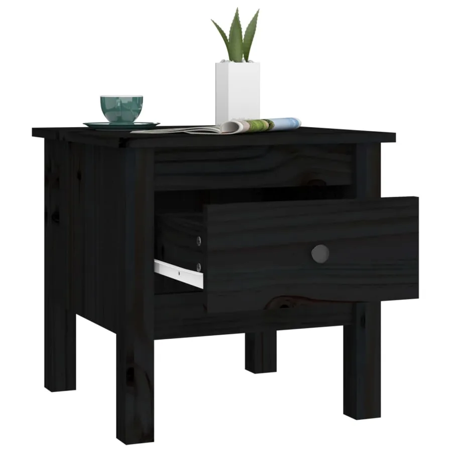 Tables d'appoint 2 pcs Noir 40x40x39 cm Bois massif de pin - 6