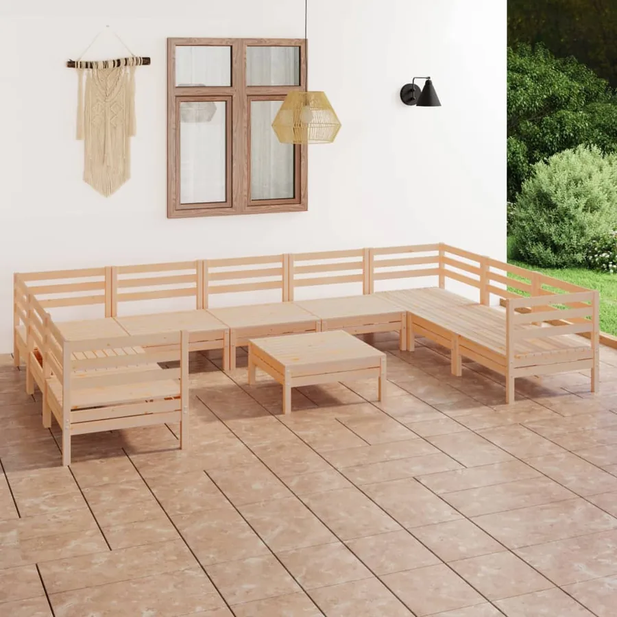Salon de jardin 10 pcs Bois de pin massif