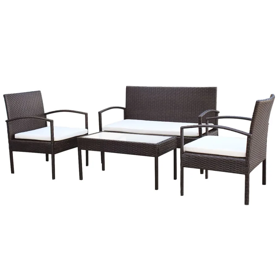 Salon de jardin 4 pcs avec coussins Résine tressée Marron - 2