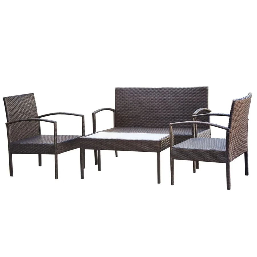 Salon de jardin 4 pcs avec coussins Résine tressée Marron - 3