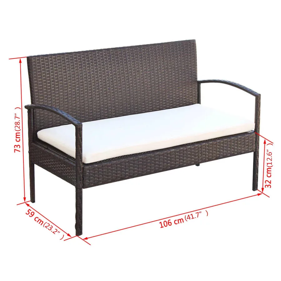 Salon de jardin 4 pcs avec coussins Résine tressée Marron - 7