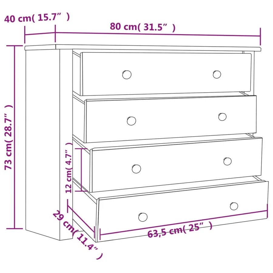 Armoire latérale Blanc 80x40x73 cm Pin Assortiment Panama - 6