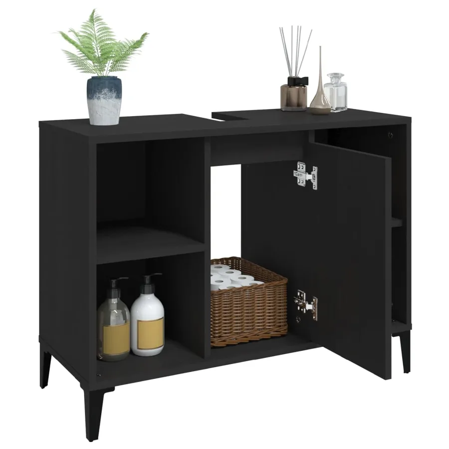 Meuble d'évier noir 80x33x60 cm bois d'ingénierie - 5