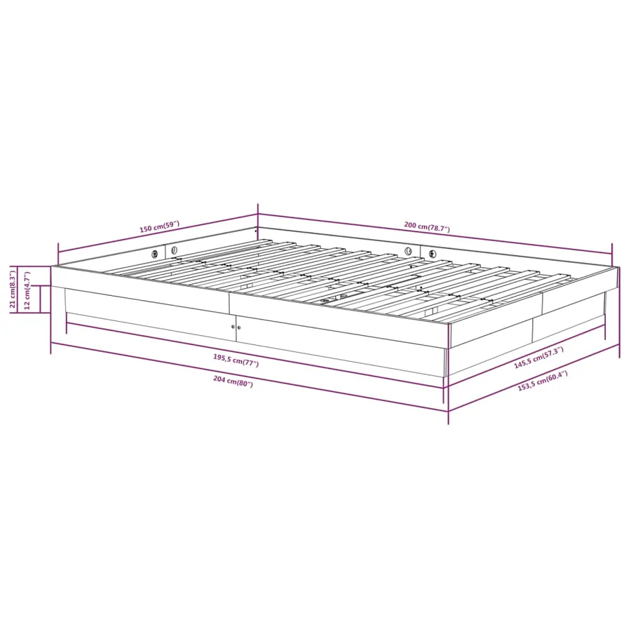 Cadre de lit sans matelas bois massif - 8