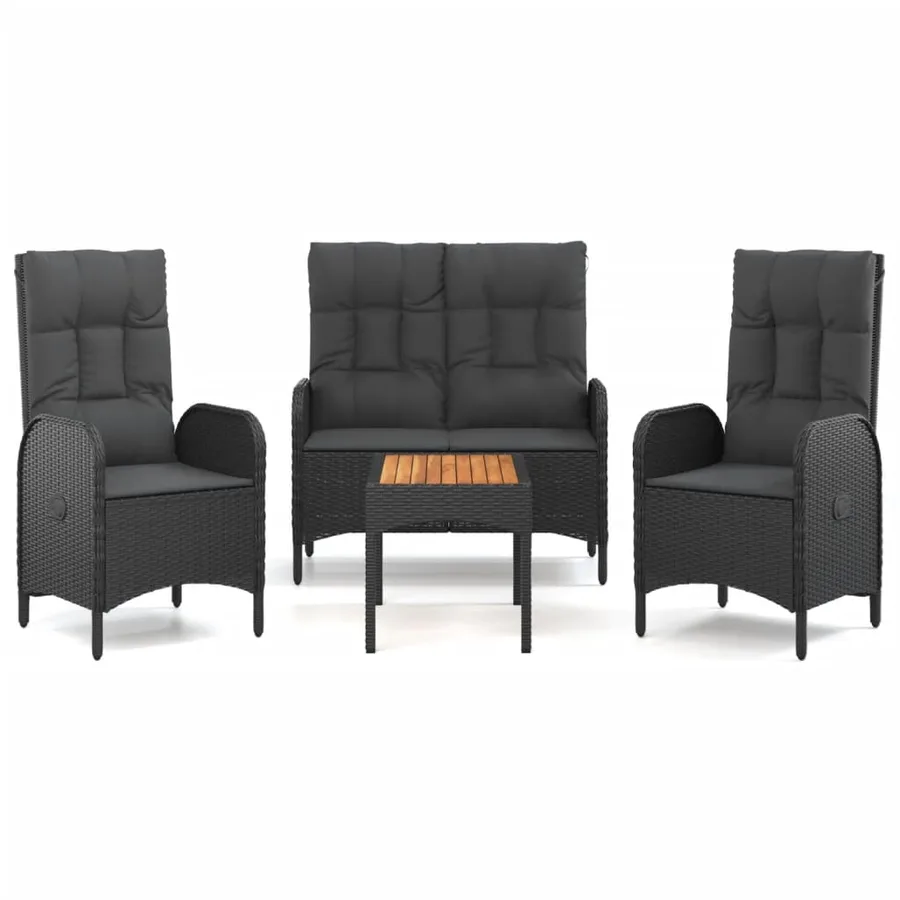 Ensemble à manger de jardin 4 pcs avec coussins noir - 2