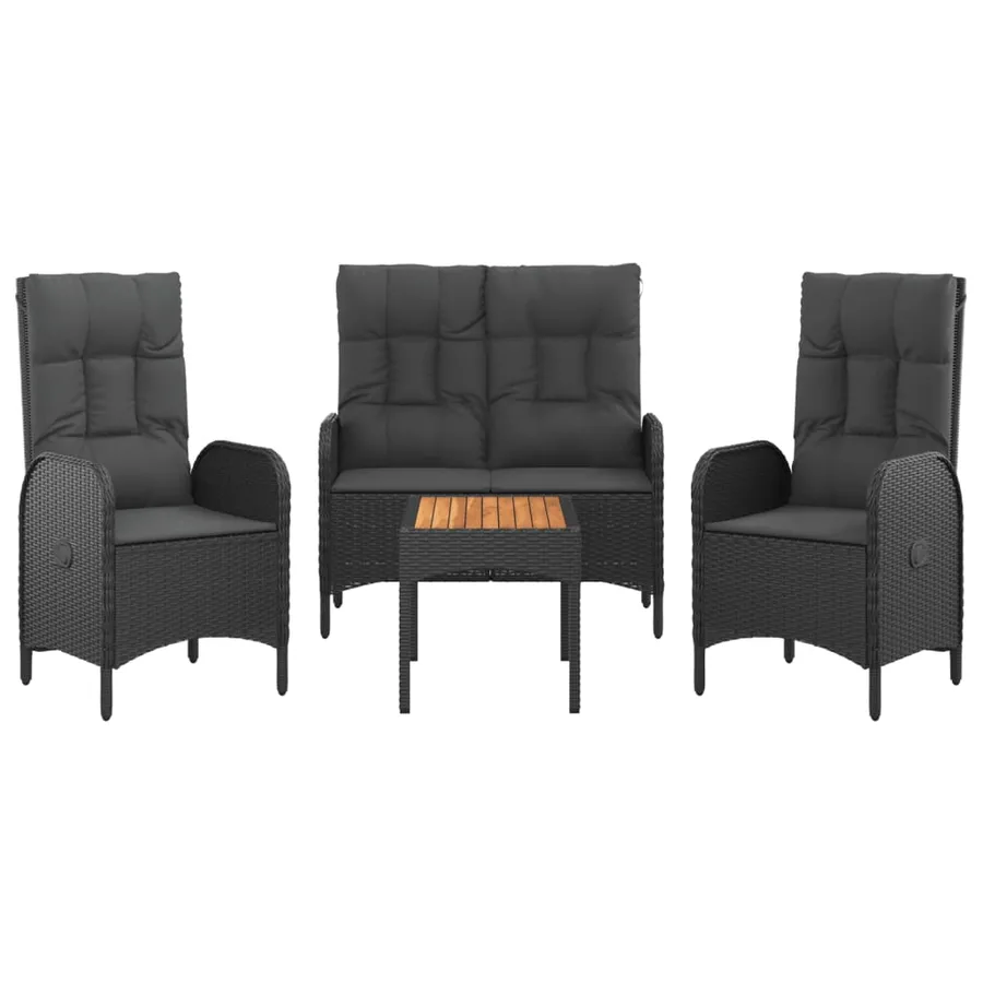 Ensemble à manger de jardin 4 pcs avec coussins noir - 3