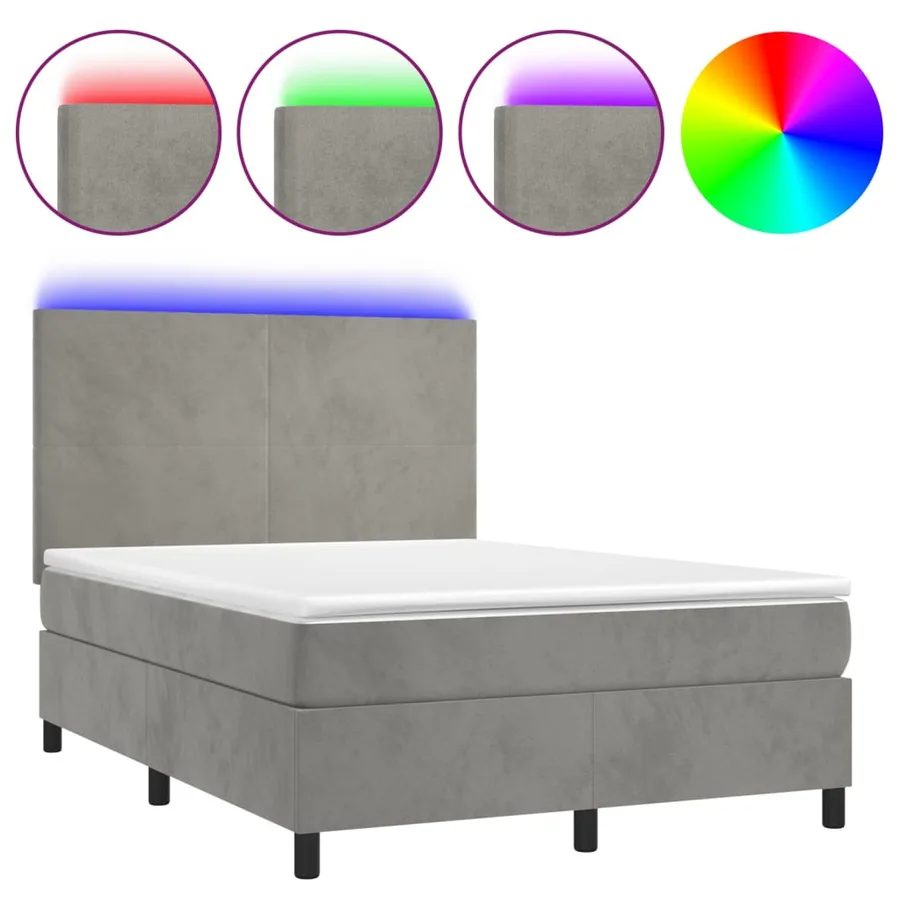 Sommier à lattes de lit avec matelas LED Gris clair 140x190 cm - 2