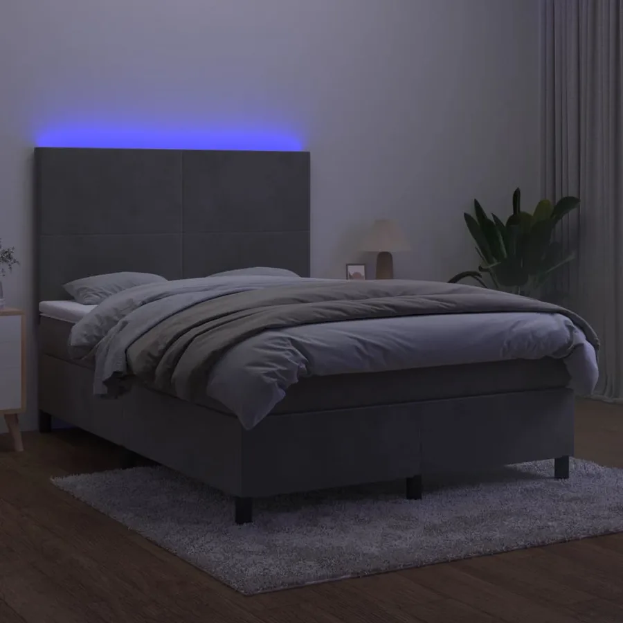 Sommier à lattes de lit avec matelas LED Gris clair 140x190 cm - 4