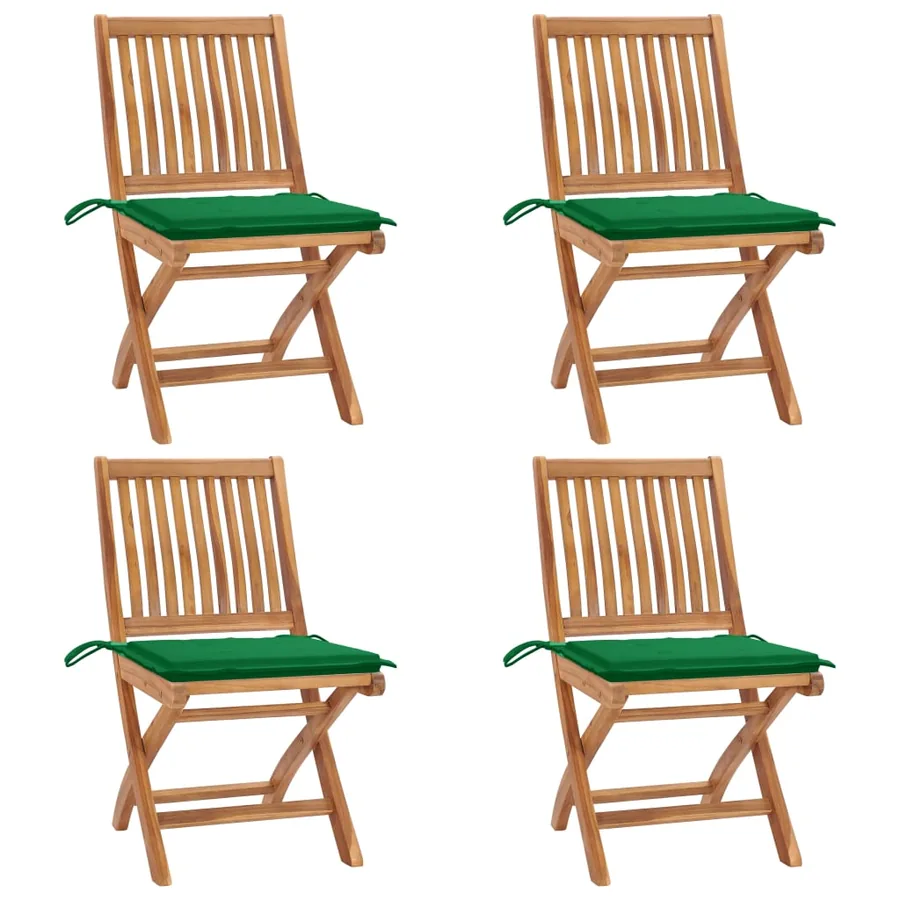Chaises pliables de jardin avec coussins lot de 4 Teck solide - 14