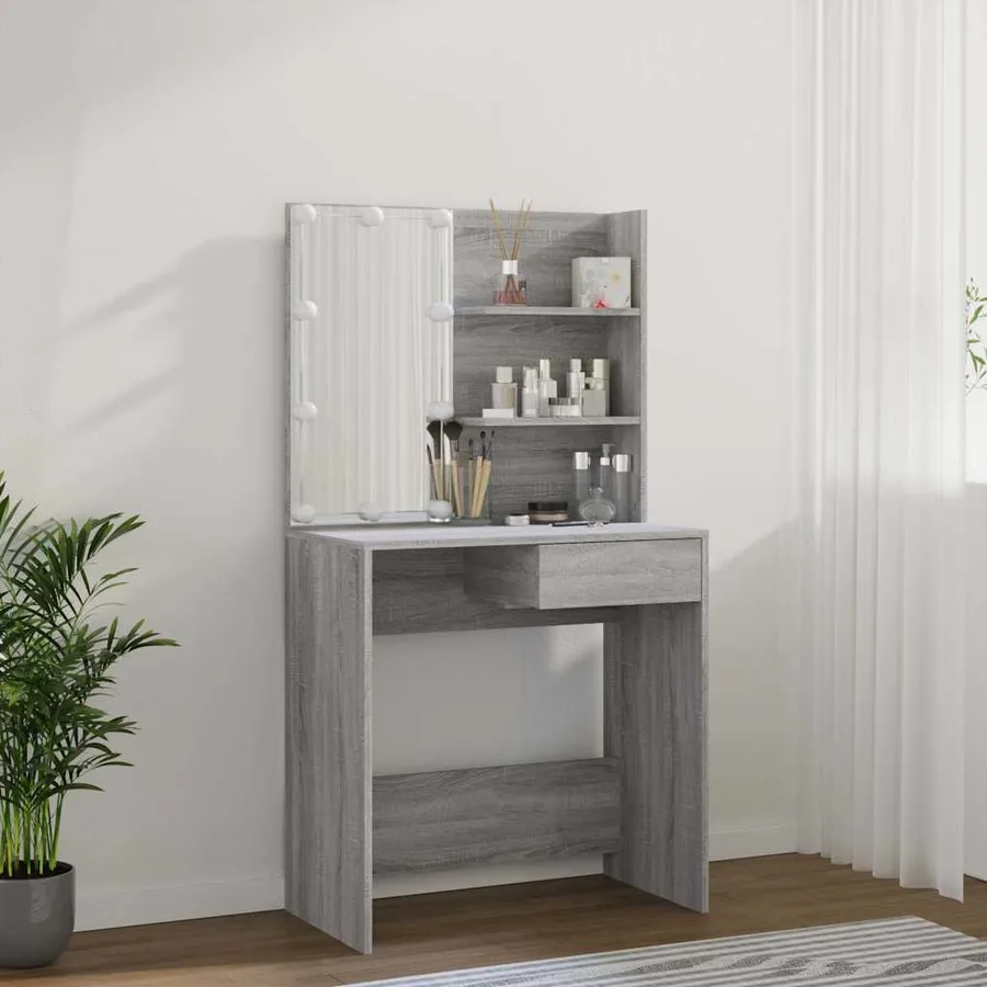 Coiffeuse avec LED Sonoma gris 74,5x40x141 cm - 14
