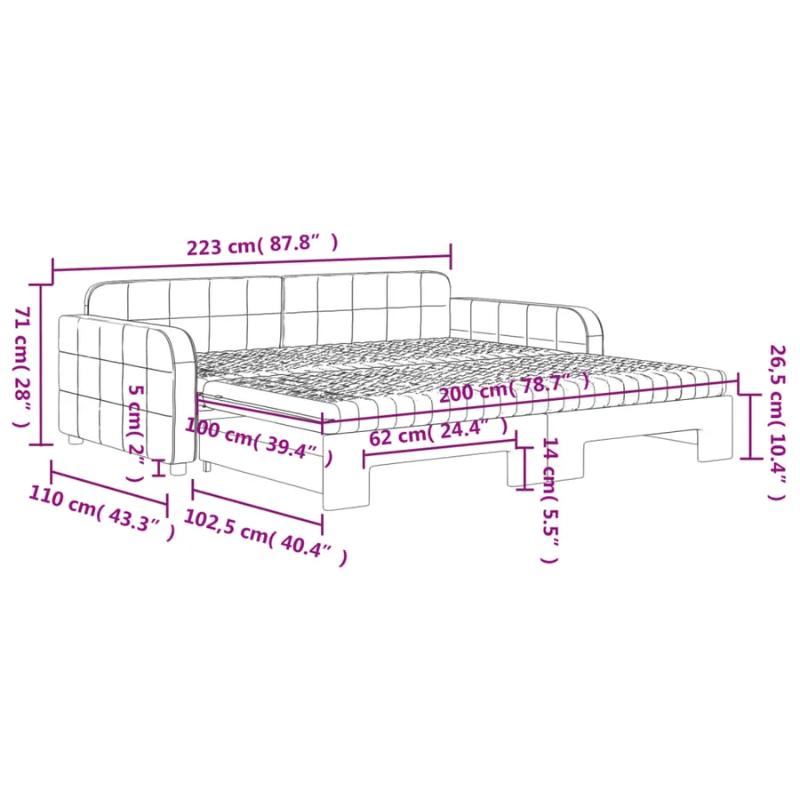 Lit de jour et gigogne et matelas gris clair 100x200 cm velours - 12