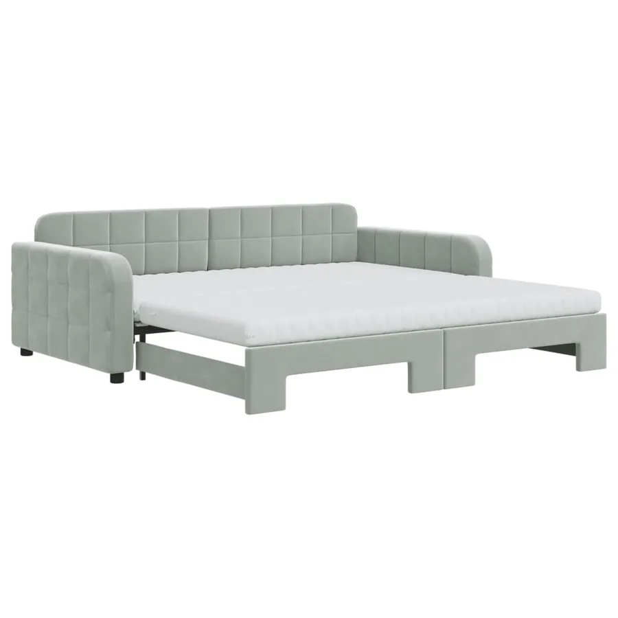 Lit de jour et gigogne et matelas gris clair 100x200 cm velours - 2