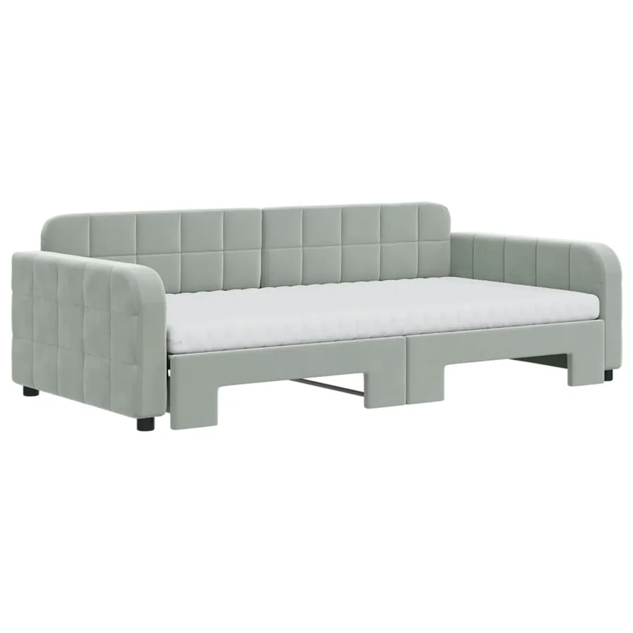 Lit de jour et gigogne et matelas gris clair 100x200 cm velours - 3