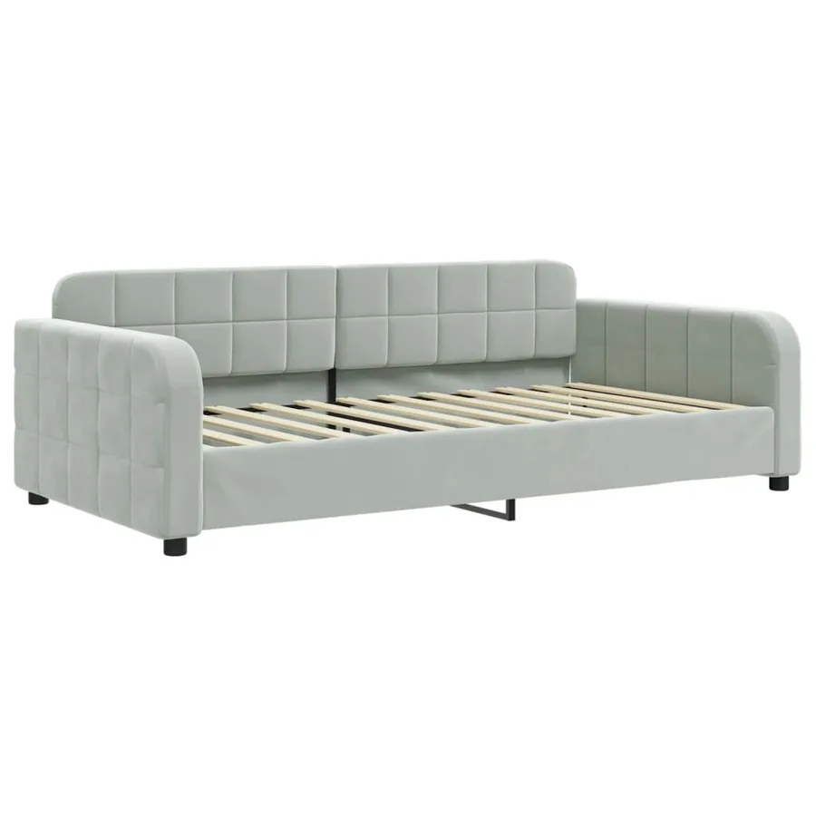 Lit de jour et gigogne et matelas gris clair 100x200 cm velours - 4