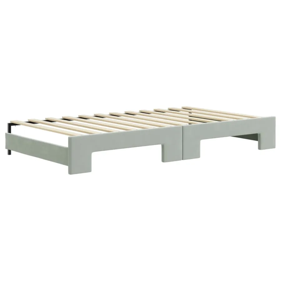 Lit de jour et gigogne et matelas gris clair 100x200 cm velours - 5