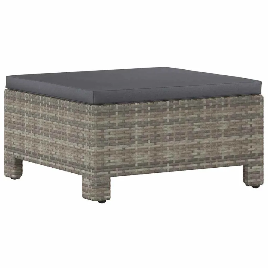 Repose-pieds de jardin avec coussin en polyrotin gris - 2
