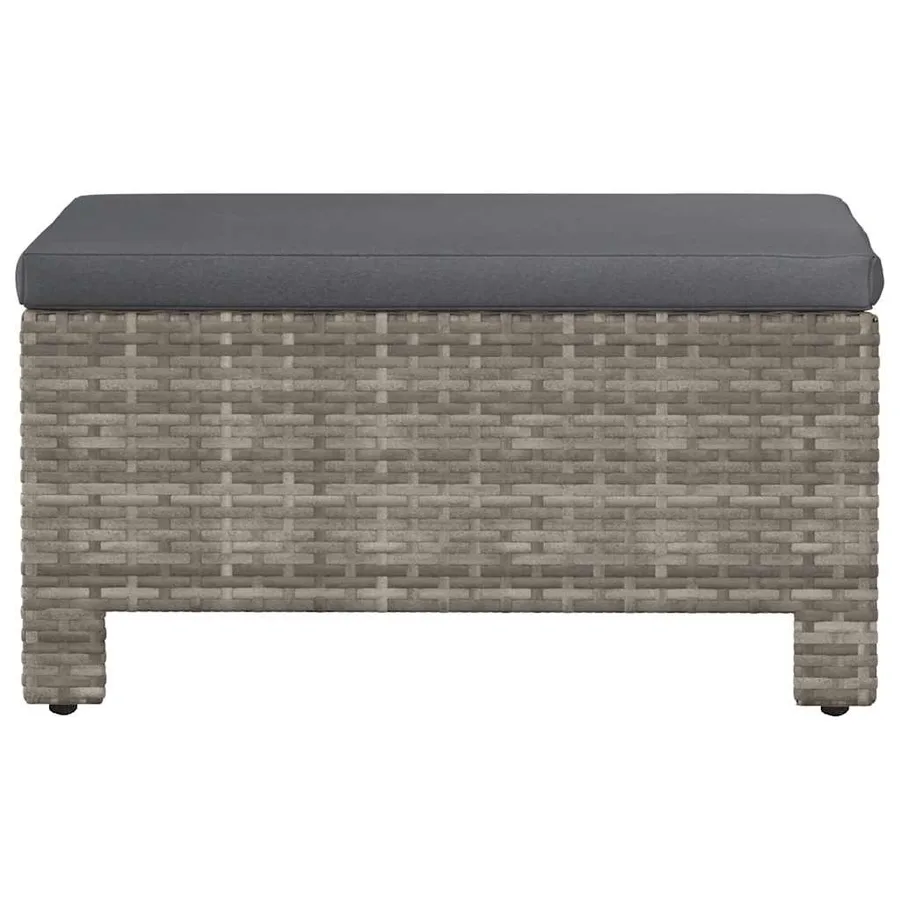Repose-pieds de jardin avec coussin en polyrotin gris - 4