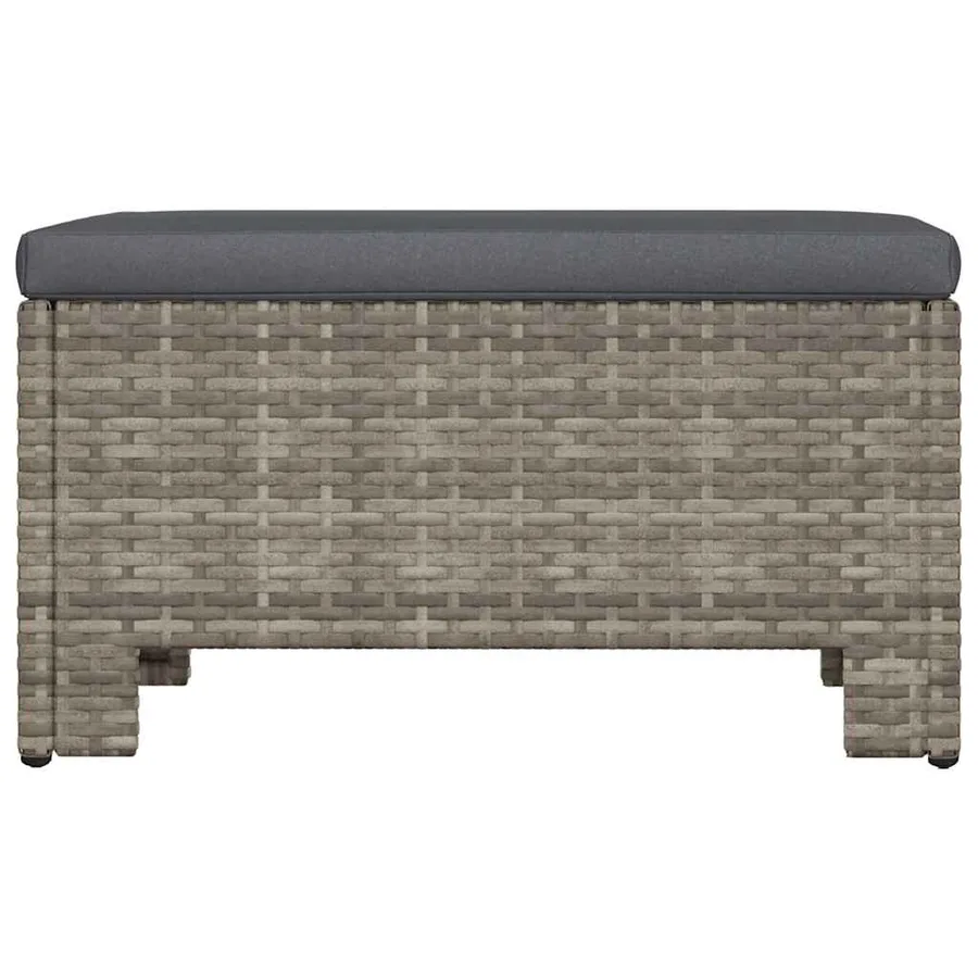 Repose-pieds de jardin avec coussin en polyrotin gris - 5
