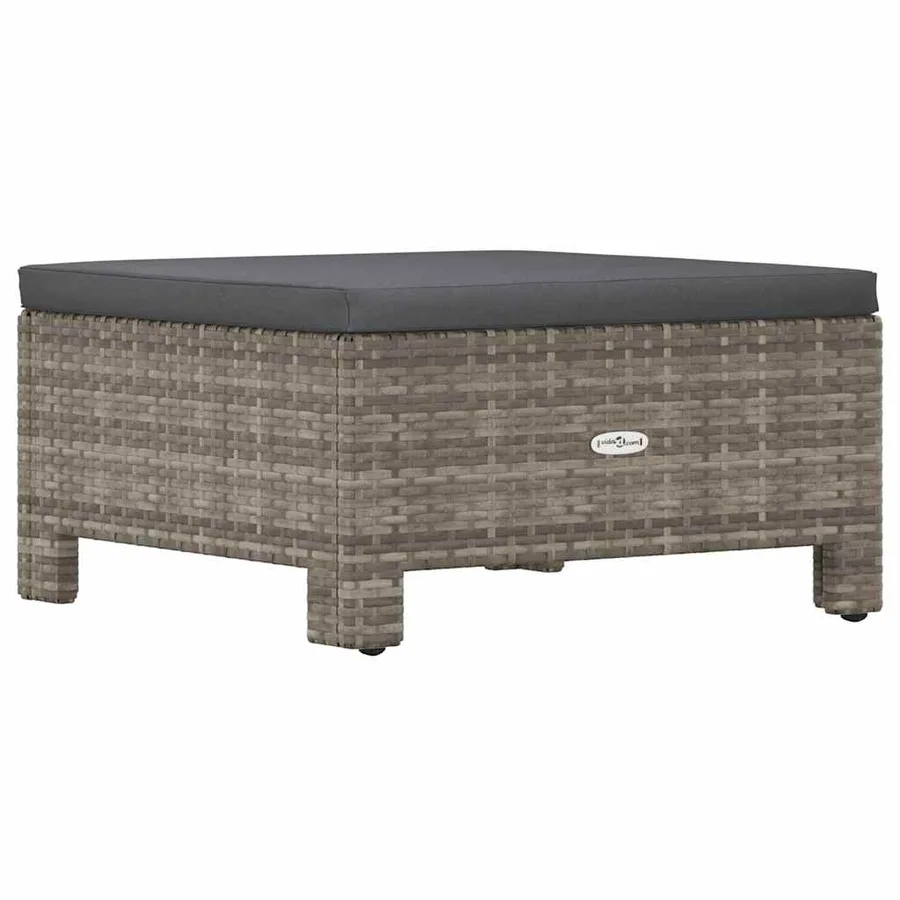Repose-pieds de jardin avec coussin en polyrotin gris - 6