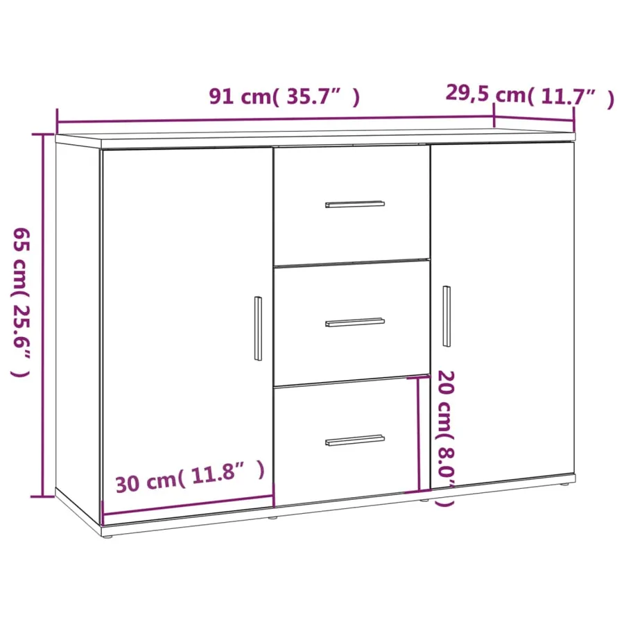 Buffet chêne sonoma 91x29,5x65 cm bois d'ingénierie - 9