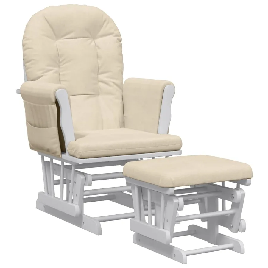 Chaise berçante avec repose-pied Blanc crème Tissu - 2