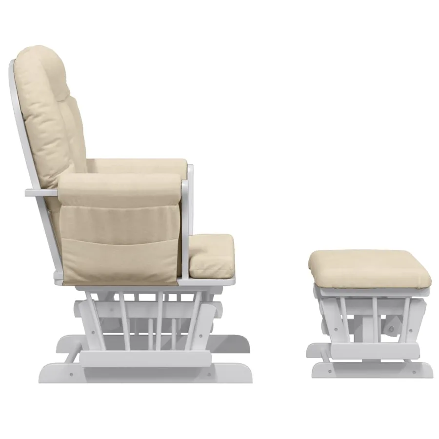 Chaise berçante avec repose-pied Blanc crème Tissu - 4