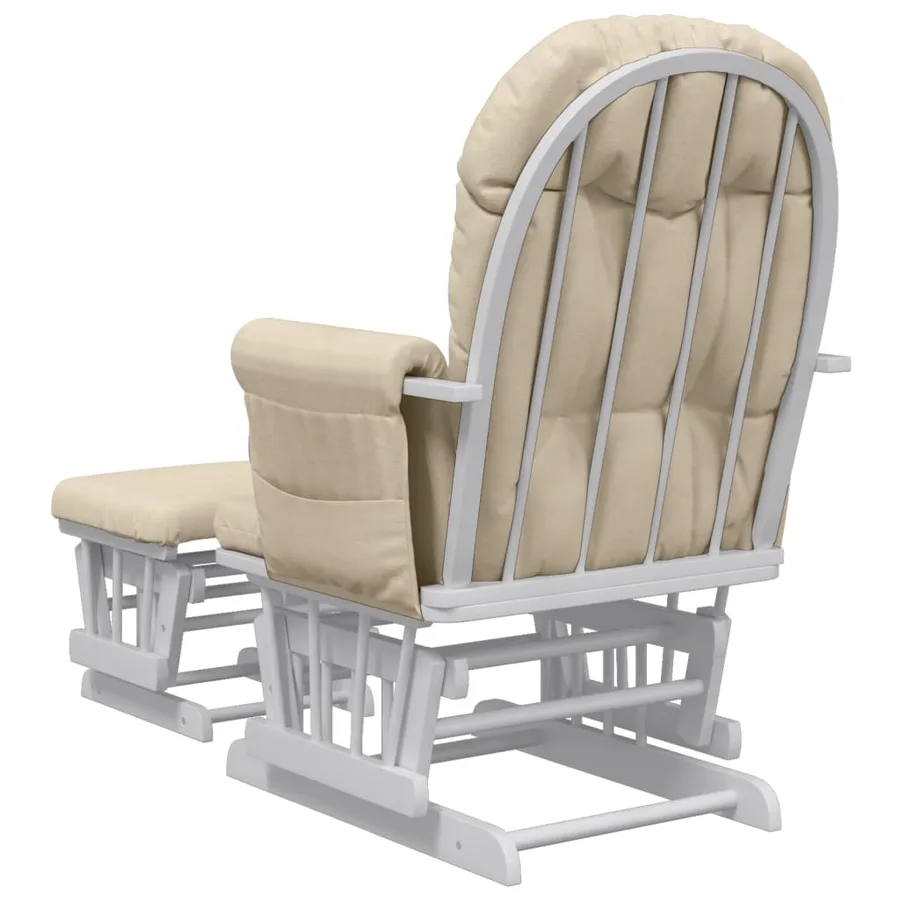 Chaise berçante avec repose-pied Blanc crème Tissu - 5
