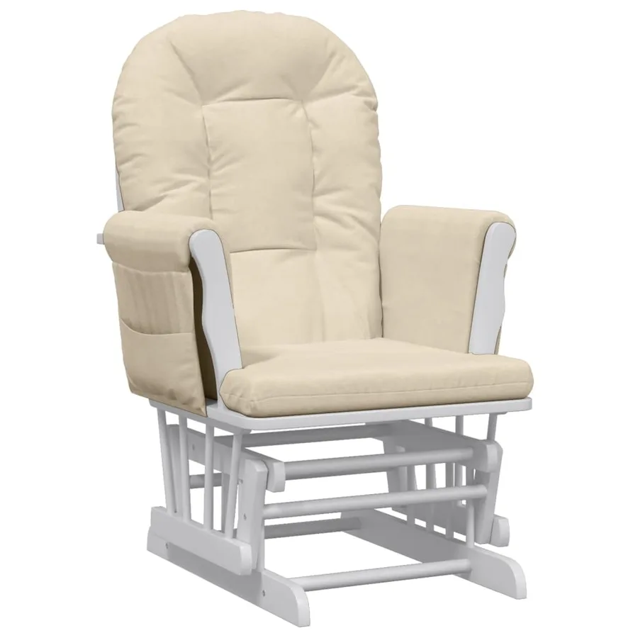 Chaise berçante avec repose-pied Blanc crème Tissu - 6
