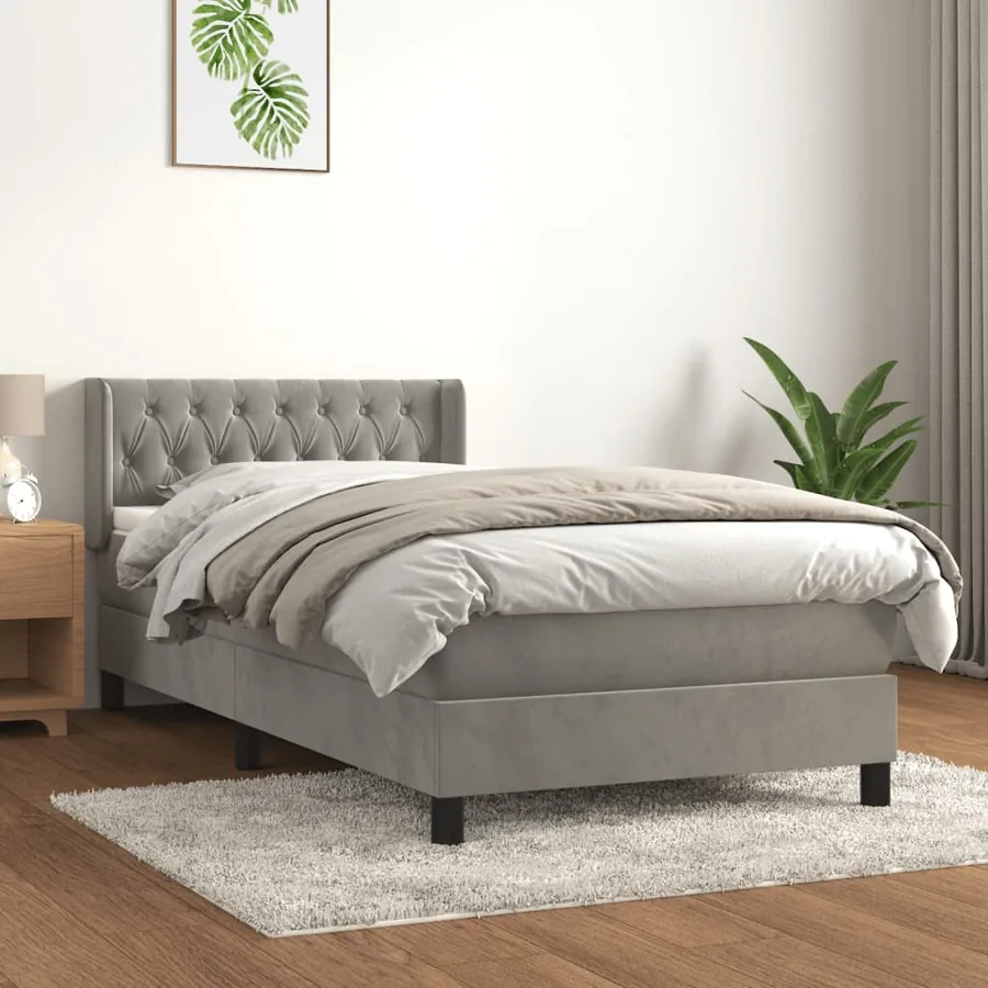 Sommier à lattes de lit et matelas Gris clair 100x200cm Velours