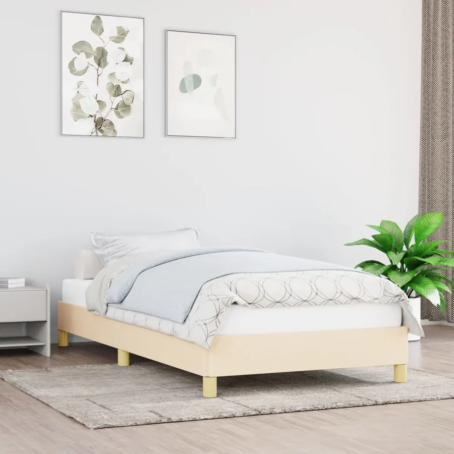 Cadre de lit sans matelas crème 90x190 cm tissu