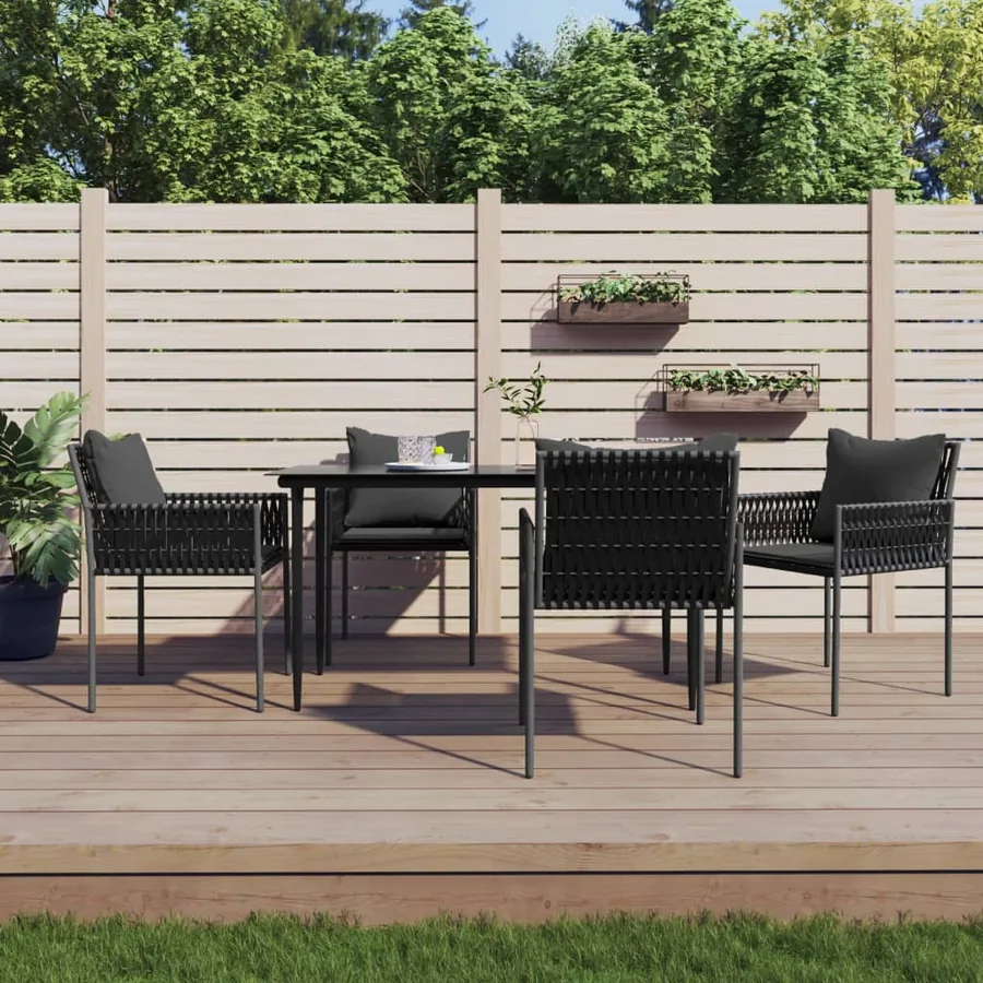 Ensemble à manger de jardin 5 pcs coussins résine tressée acier