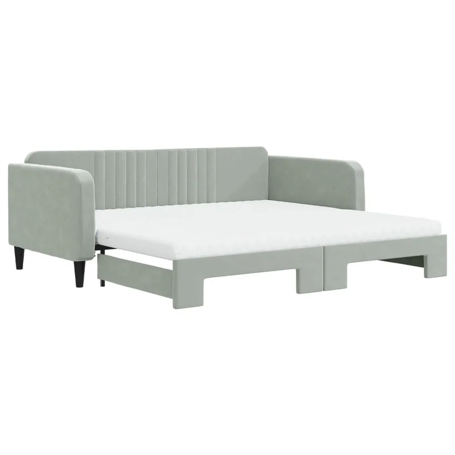 Lit de jour et gigogne et matelas gris clair 100x200 cm velours - 2