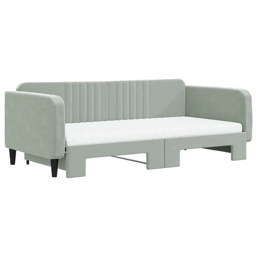 Lit de jour et gigogne et matelas gris clair 100x200 cm velours - 3