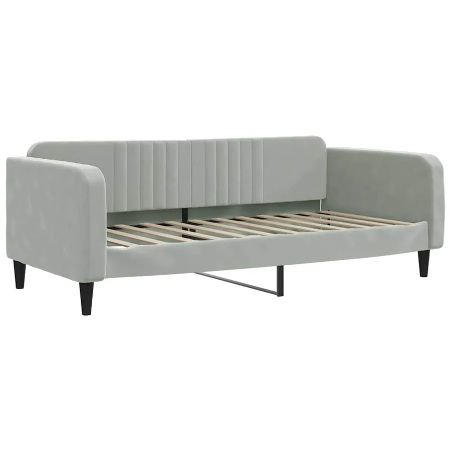 Lit de jour et gigogne et matelas gris clair 100x200 cm velours - 4