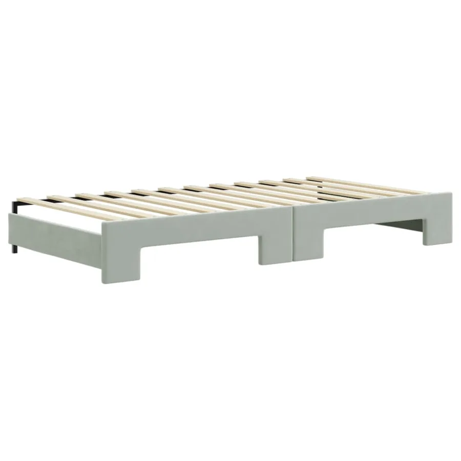 Lit de jour et gigogne et matelas gris clair 100x200 cm velours - 5